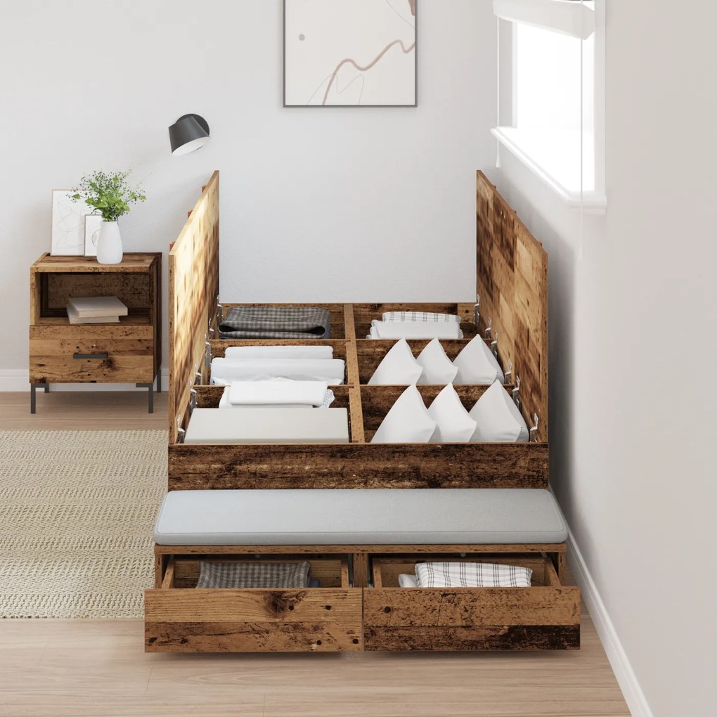 Cama de Armazenamento Madeira Velha 75x190 cm