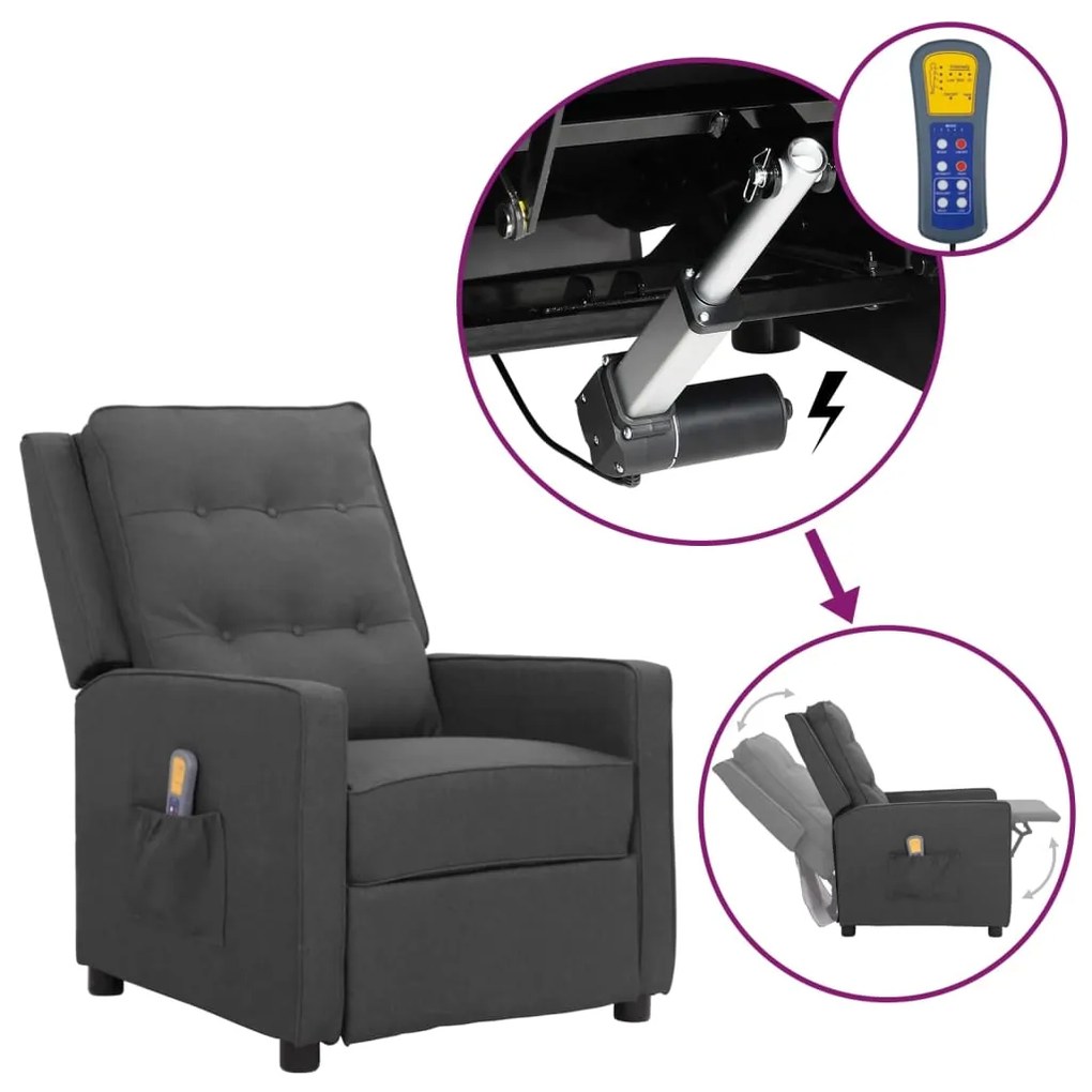 vidaXL Poltrona de massagens elevatória tecido cinzento-escuro