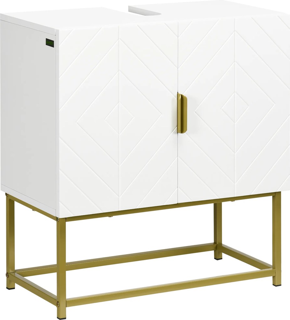 kleankin Móvel para Lavatório Pousar Moderno com 2 Portas e Pés de Aço 60x30x65 cm Branco e Dourado | Aosom Portugal