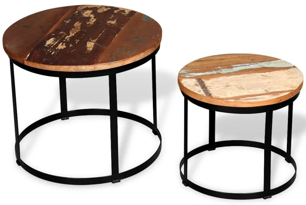 Conjunto mesa centro redonda madeira reciclada 2 pcs 40cm/50cm
