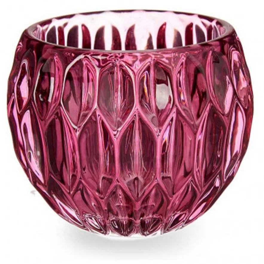 Porta Velas Vidro Hexágono Rosa 9X7.5cm