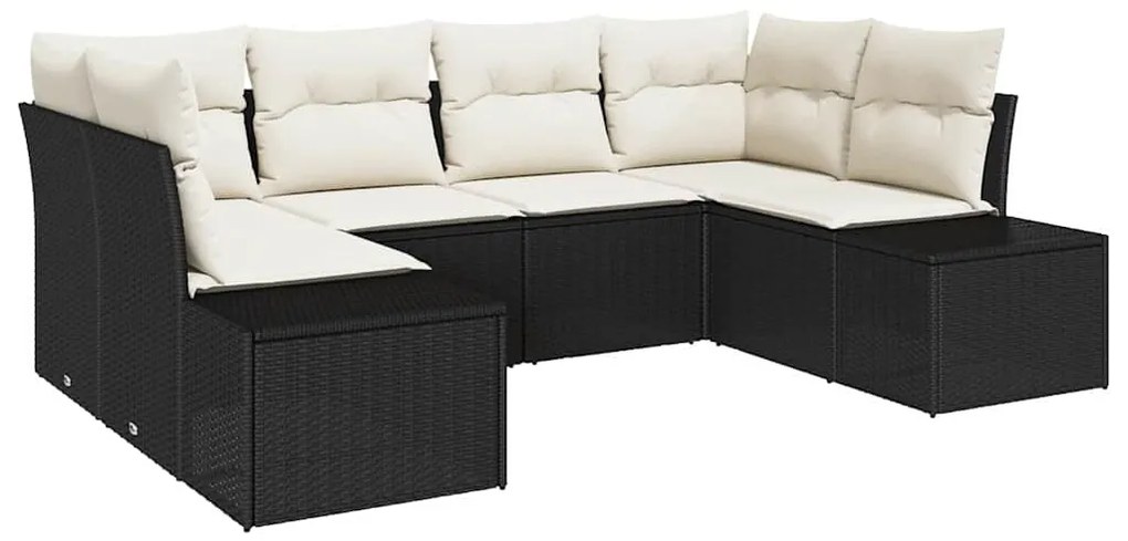 Sofá de Jardim de 6 Peças com Almofadas Pretas em Rattan Sintético