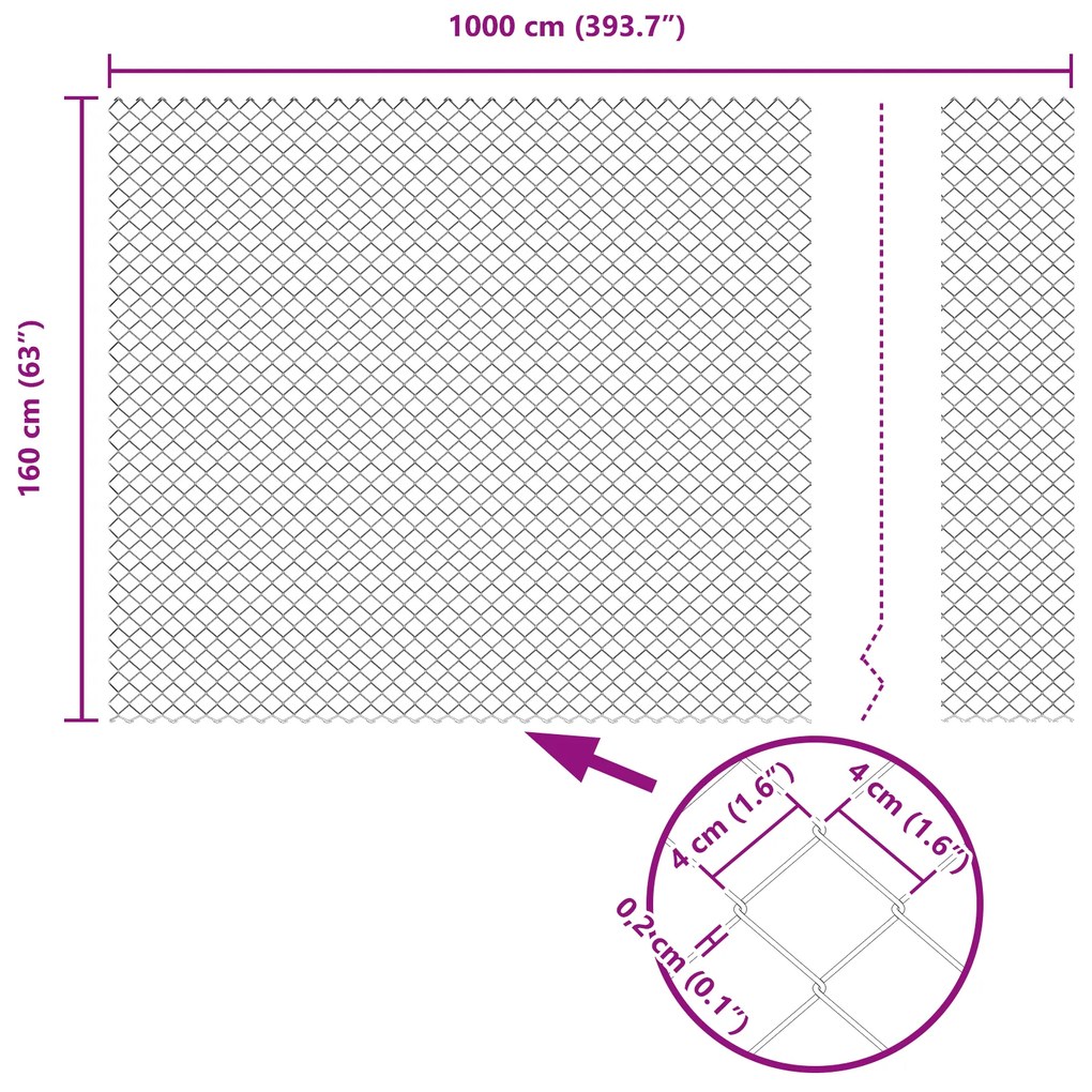 Cerca de Cadeia com 20 Postes U Prateado 1.6x10 m Aço