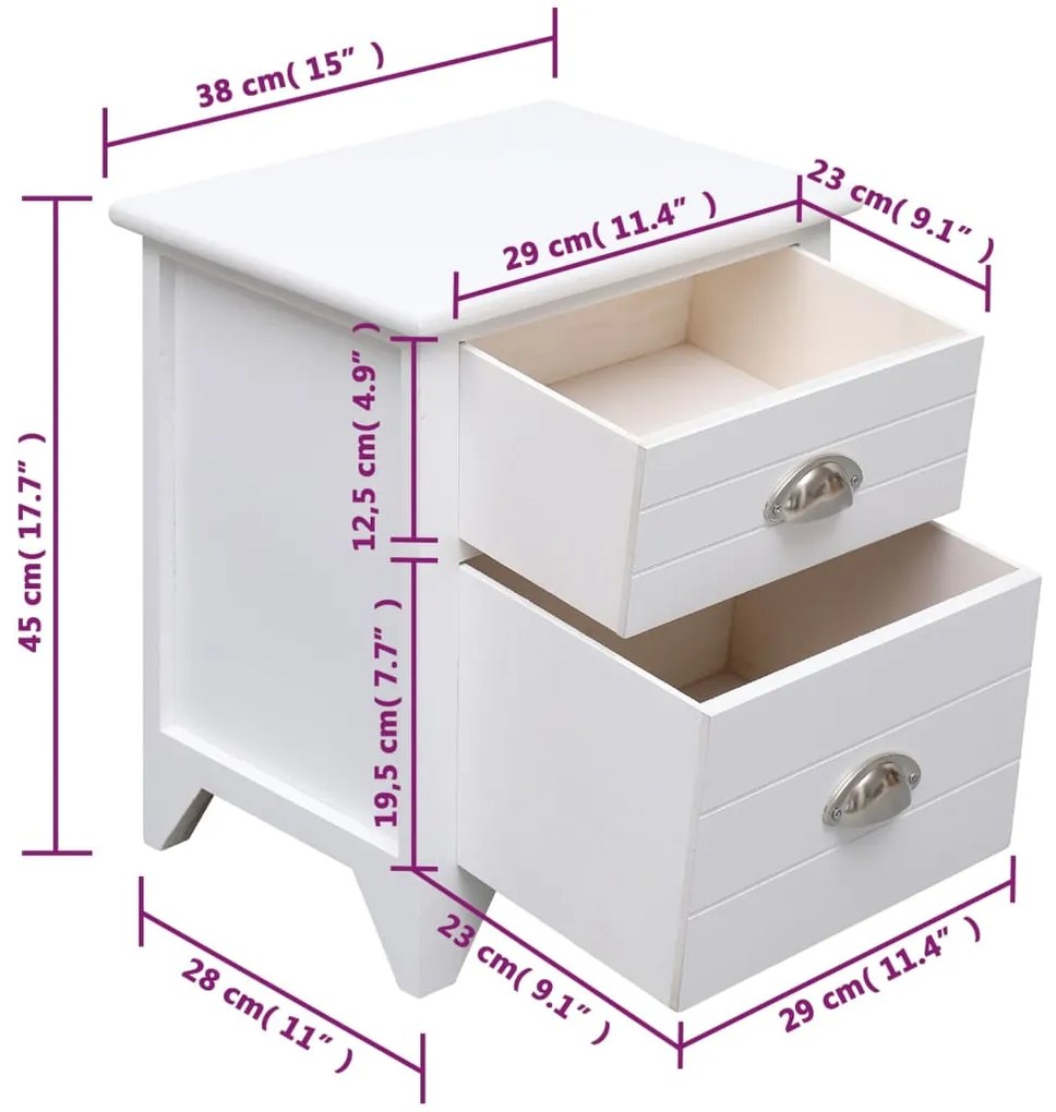 Mesa de cabeceira com 2 gavetas 2 pcs branco