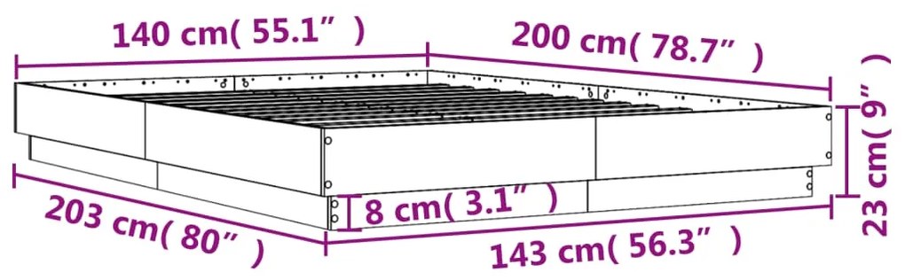 Estrutura de cama 140x200 cm derivados de madeira cinza sonoma
