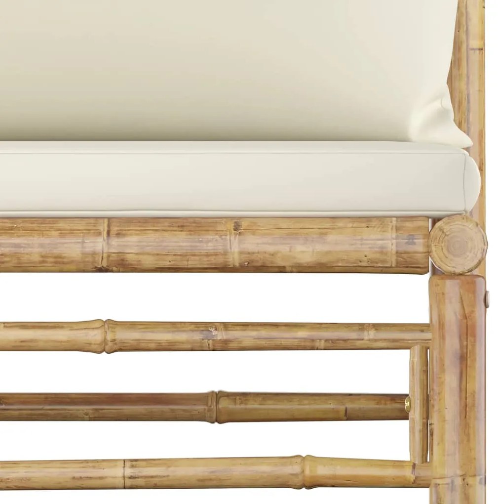 5 pcs conj. lounge p/ jardim em bambu c/ almofadões branco nata