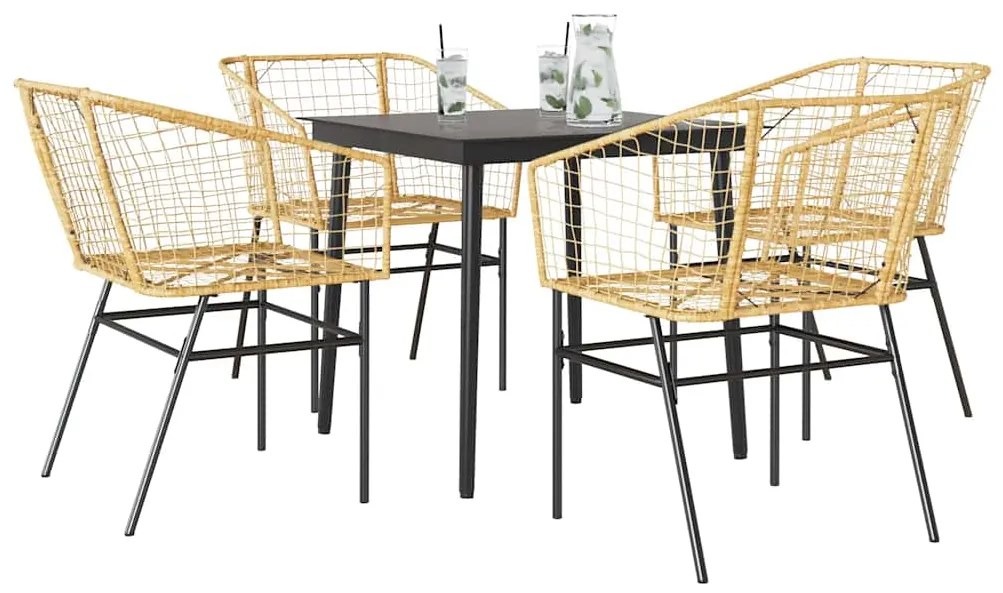 Conjunto jantar jardim 5 peças vidro vime PE castanho