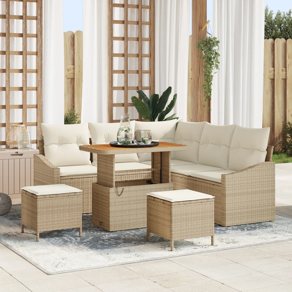 Conjunto de Sofá de Jardim vidaXL 8 Peças com Almofadas Bege Rattan PE Acácia