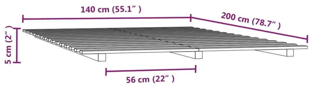 Estrutura de Cama com Estrado - Branco - 140x200 cm - Madeira de Pinho