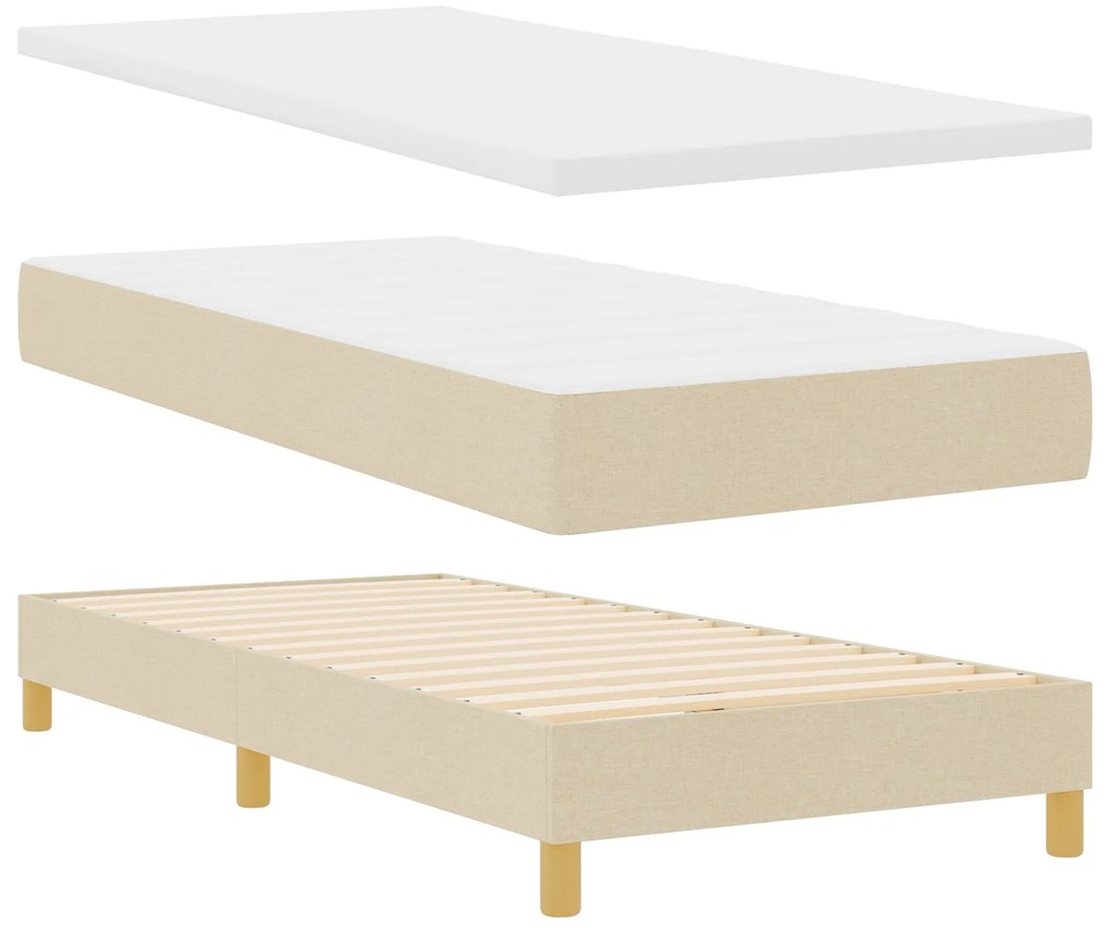 Cama box spring vidaXL com colchão creme 90x190 cm tecido, Cabeceira v