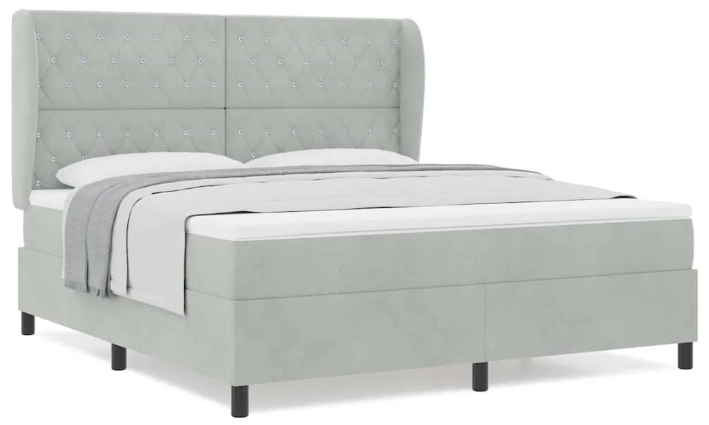 Cama Box com Colchão - Cinza Claro, 180x200 cm, Veludo