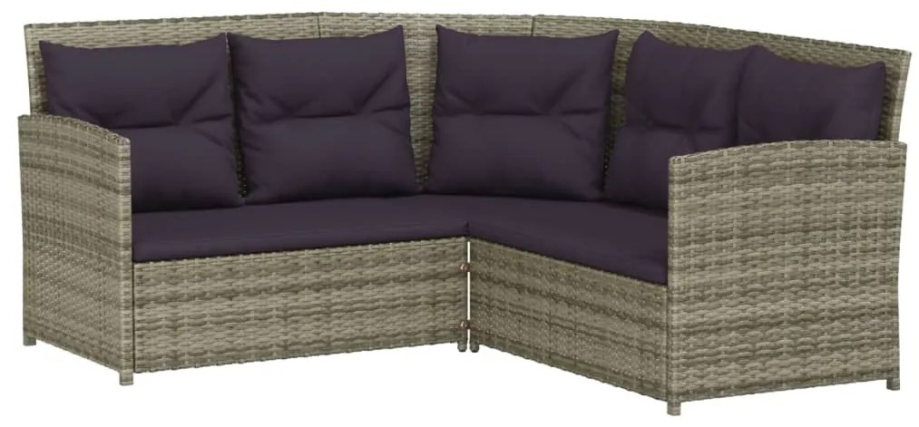 2 pcs conjunto de sofás formato L c/ almofadões vime PE cinza