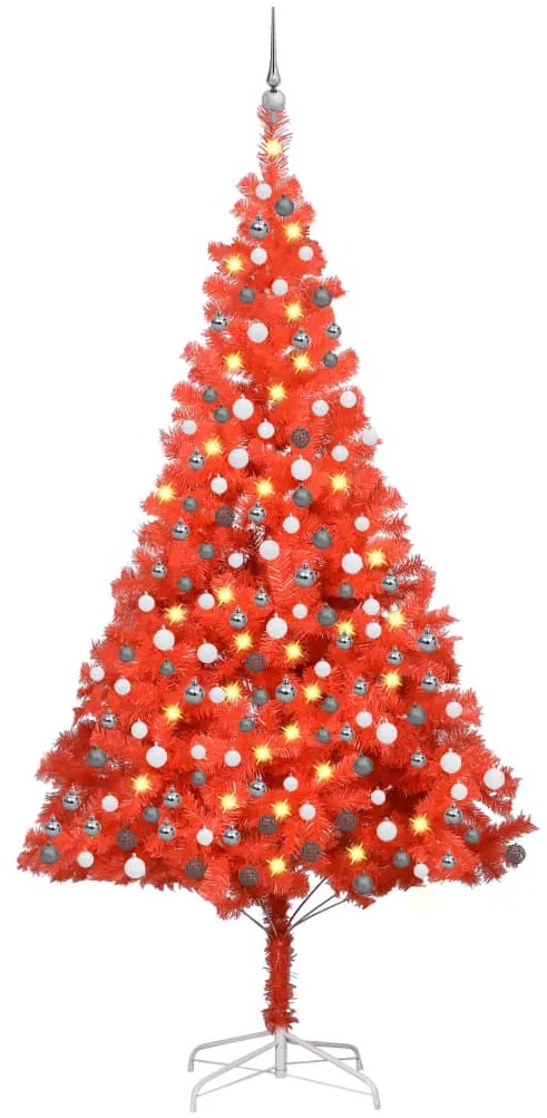 vidaXL Árvore Natal artificial pré-iluminada c/ bolas PVC vermelho