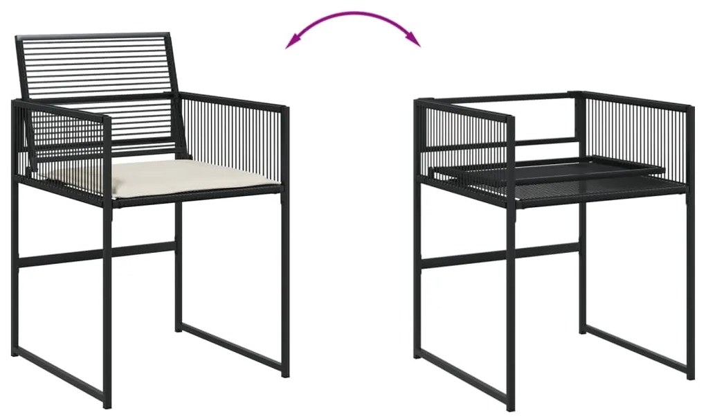 9 pcs conjunto de jantar p/ jardim c/ almofadões vime PE preto