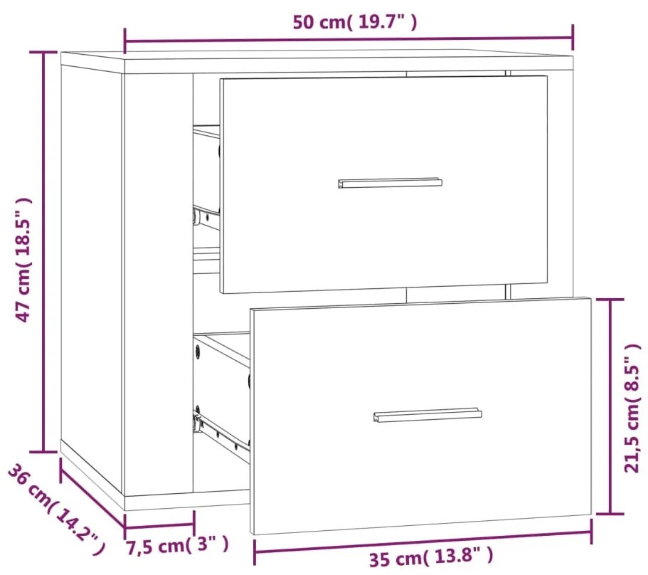 Mesa de cabeceira de parede 50x36x47 cm carvalho castanho