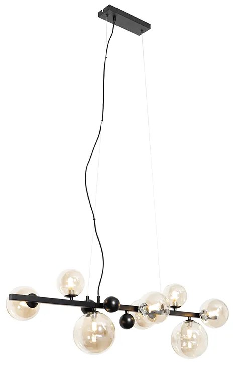 Candeeiro de suspensão Art Deco preto com vidro âmbar 8 luzes - David Art Deco