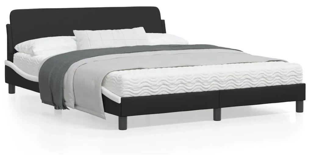 vidaXL Estrutura cama c/ cabeceira 160x200cm couro artif. preto/branco