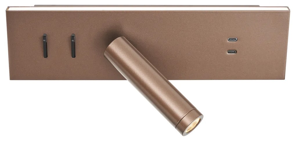 Candeeiro de Parede Bronze Ajustável com USB-C incl. LED - Modric Moderno