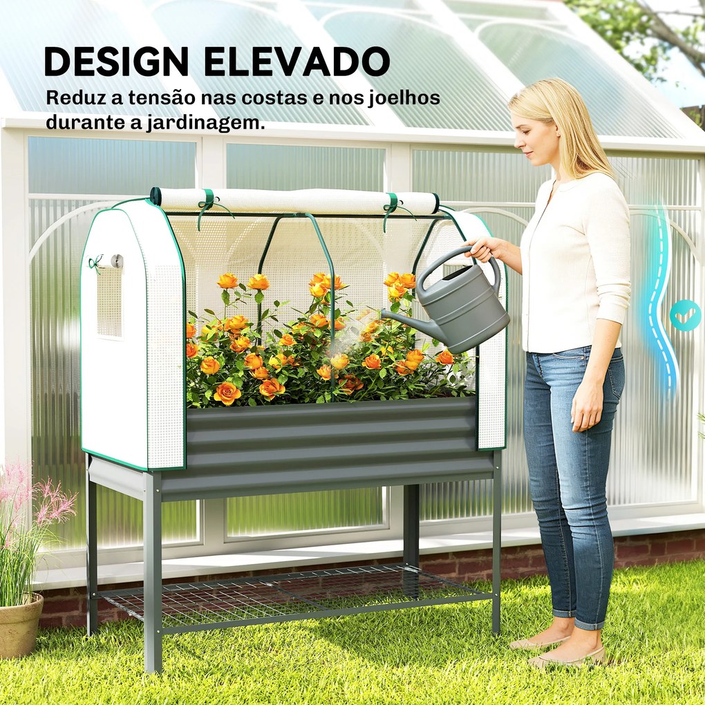 Mesa de Cultivo com Cobertura de Estufa e Prateleira Inferior 120x55x140 cm Cinzento Escuro