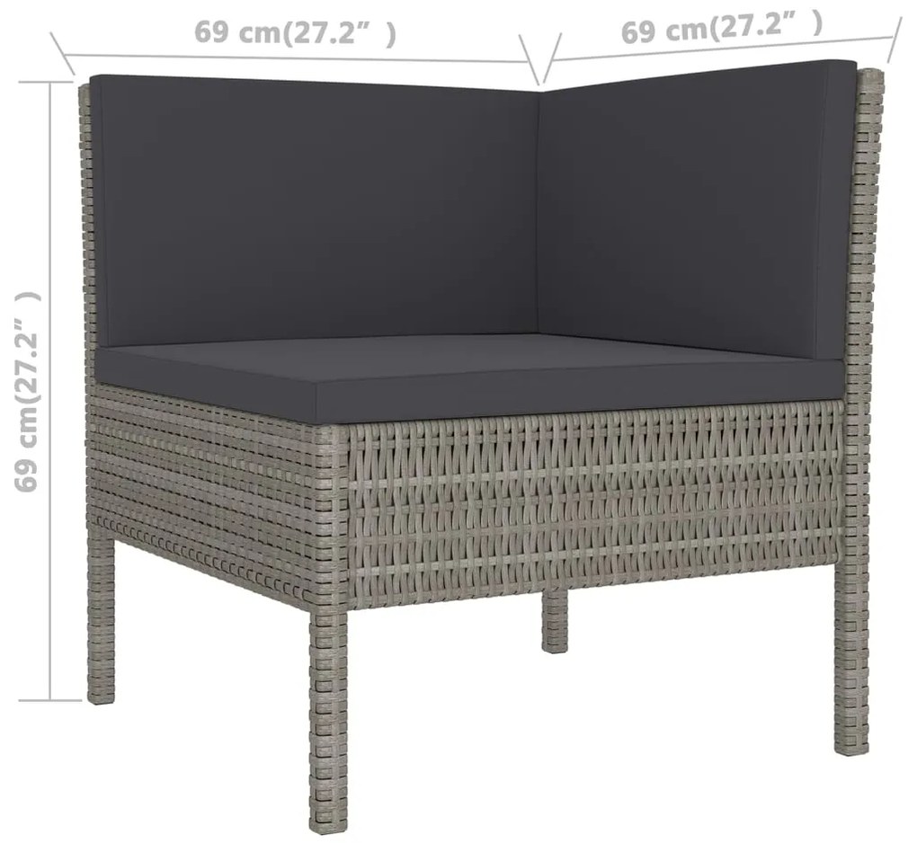 8 pcs conjunto lounge de jardim c/ almofadões vime PE cinzento