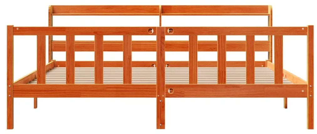 Estrutura cama c/ cabeceira 200x200cm pinho maciço castanho-mel