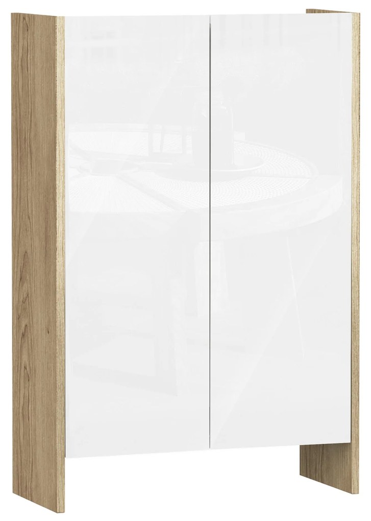 HOMCOM Armário de Armazenamento de 2 Portas Móvel Auxiliar de Casa de Banho Multiuso com 2 Prateleiras para Cozinha Sala de Estar Dormitório 60x25x90cm Acabado em Branco Brilhante