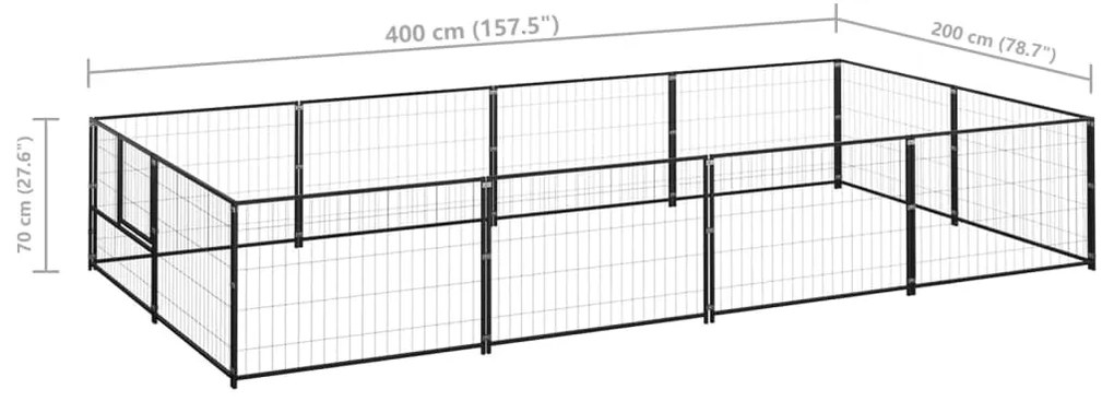 Canil para cães 8 m² aço preto