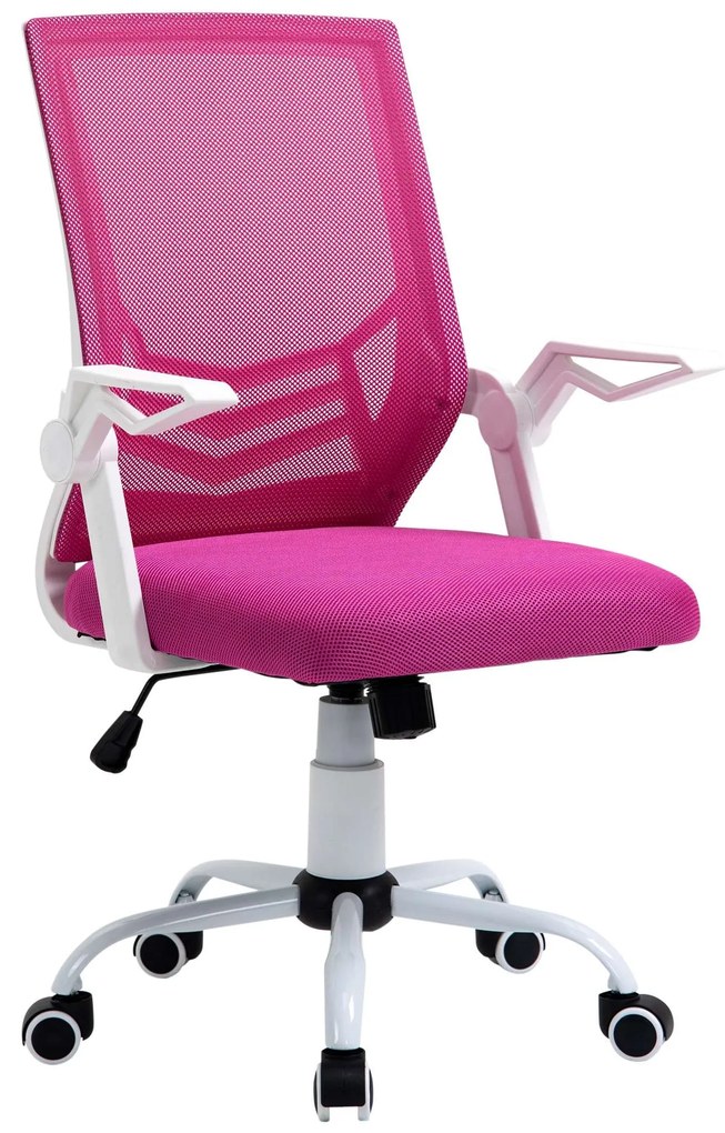 Vinsetto Cadeira de Escritório Ergonômica Giratória com Altura Ajustável Apoio para os Braços Dobrável Suporte Lombar e Encosto Transpirável 62,5x55x94-104cm Rosa