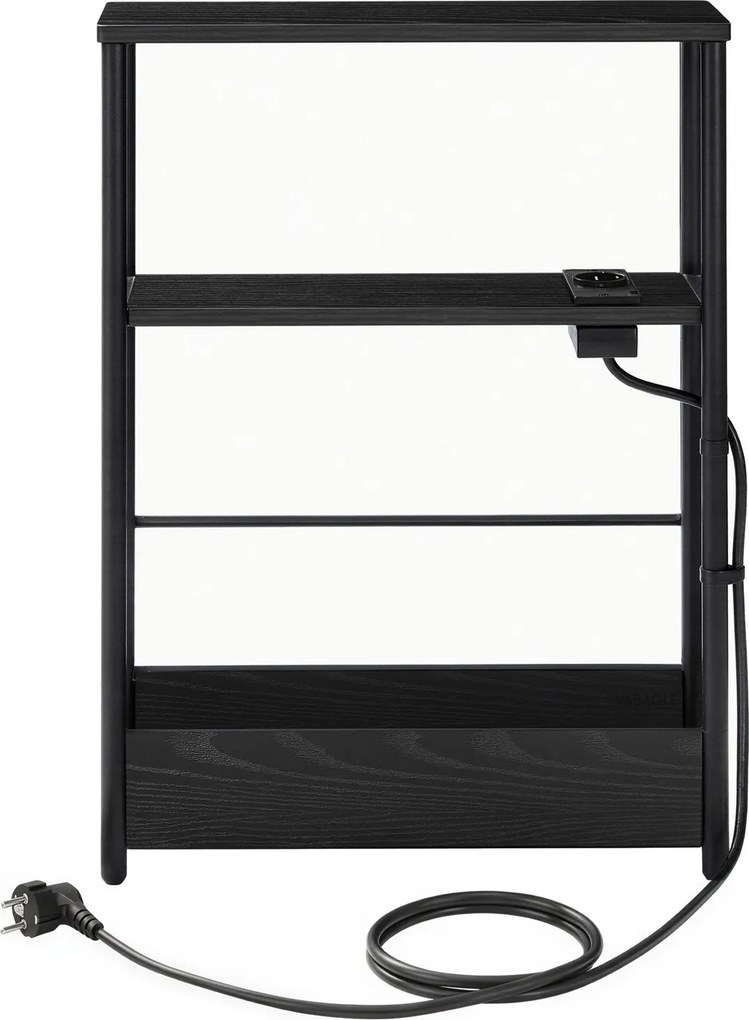 Mesa apoio lateral com tomada integrada e as portas USB 18 x 45 x 58 cm, 3 níveis, para sala de estar preto