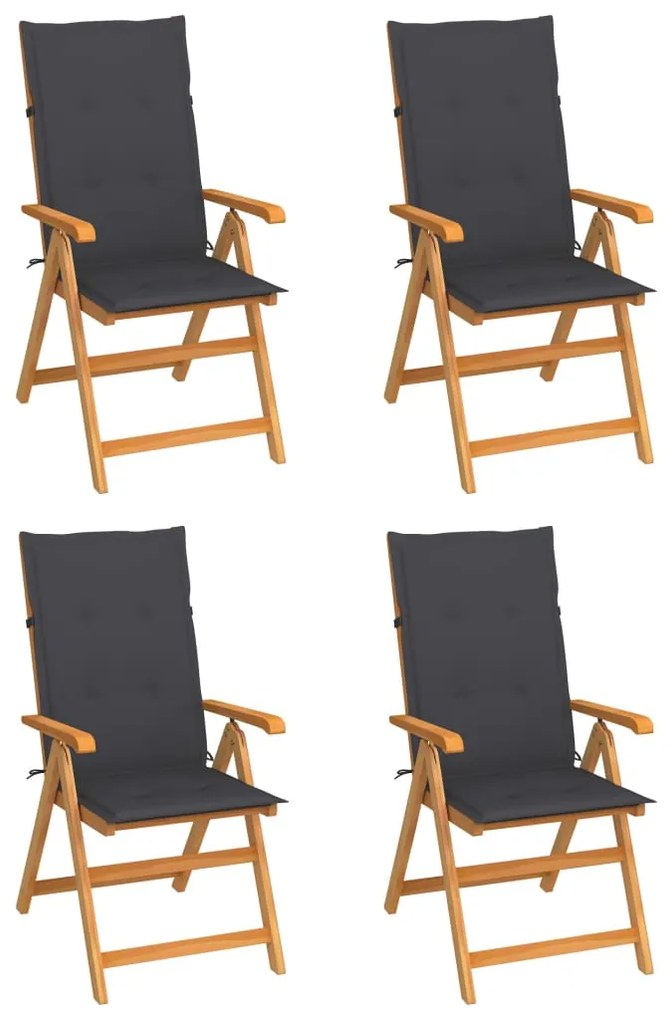 vidaXL Cadeiras de jardim c/ almofadões antracite 4 pcs teca maciça