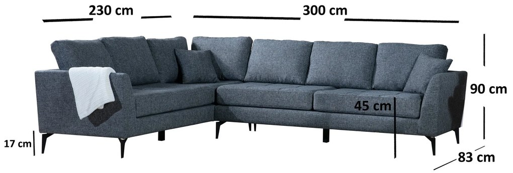 Sofá de Canto Tempo – Cinza Escuro – 300 cm x 83 cm x 90 cm