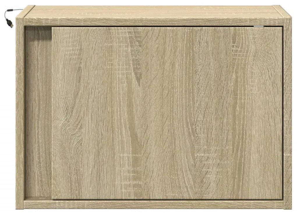 Mesa de cabeceira de parede com luzes LED carvalho sonoma
