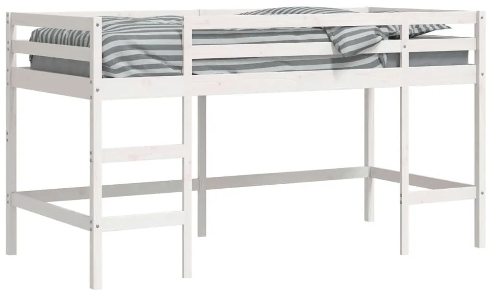 Cama alta p/ criança c/ escada 90x190 cm pinho maciço branco