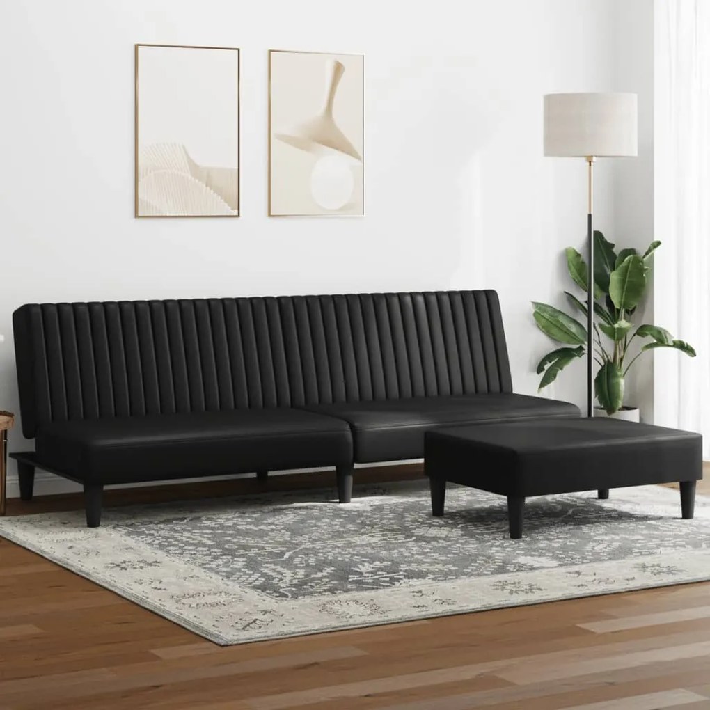 vidaXL 2 pcs conjunto de sofás couro artificial preto