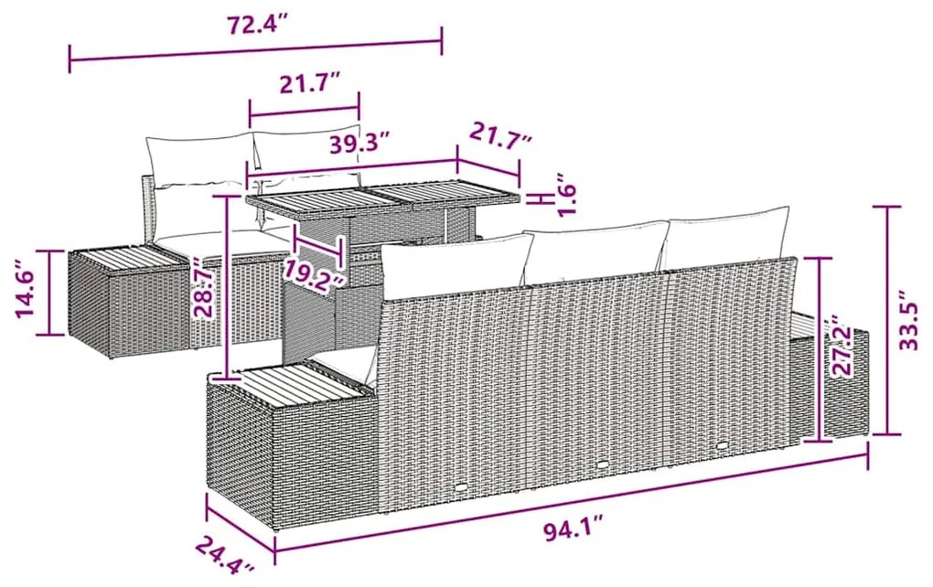 Conjunto de jantar de 9 peças pra jardim com almofadas de rattan