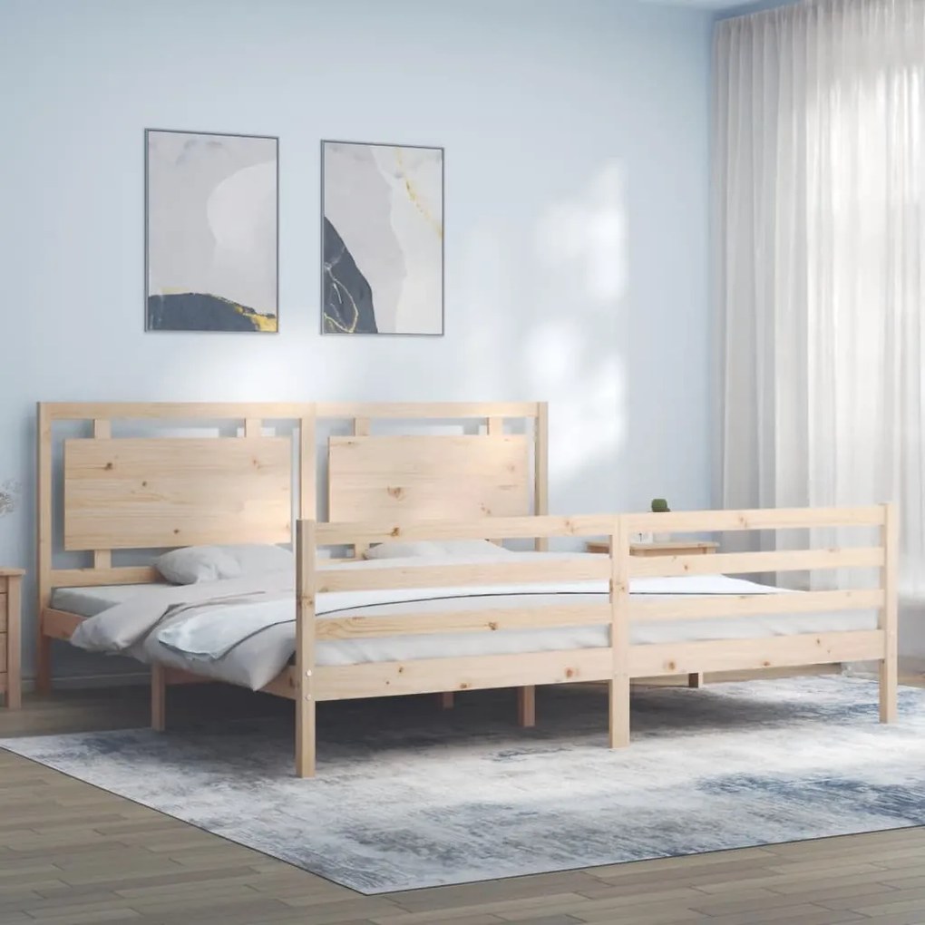 vidaXL Estrutura de cama Super King Size com cabeceira madeira maciça
