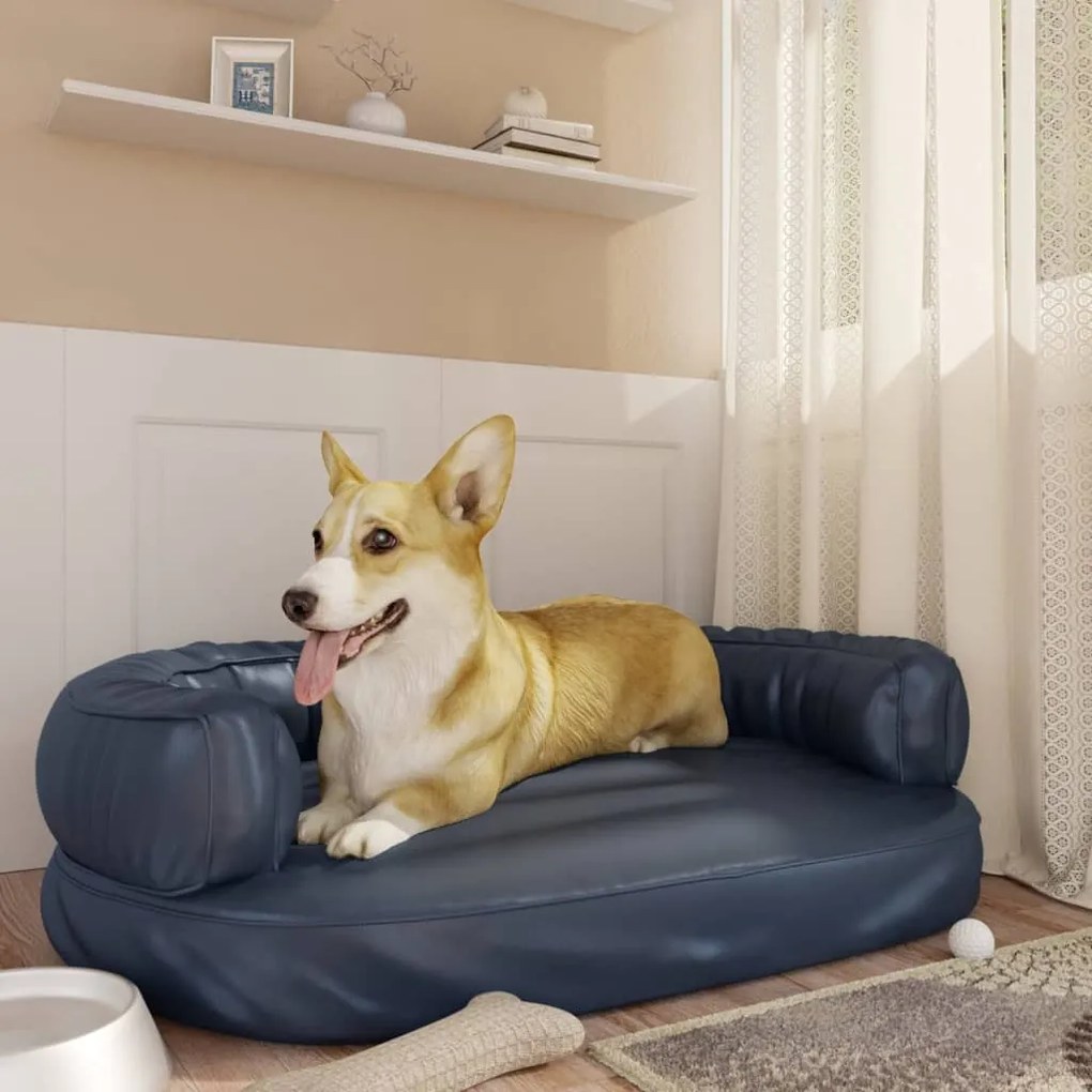 171315 vidaXL Cama p/ cães em espuma ergonómico 88x65cm couro artificial azul