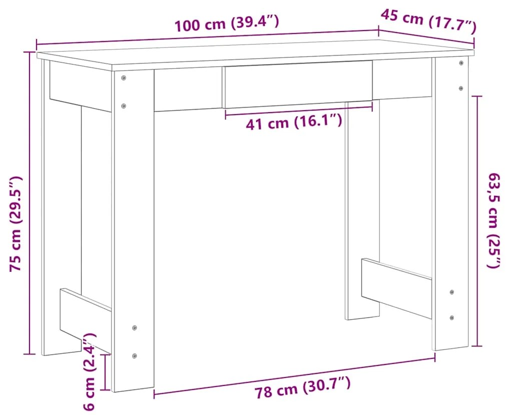 Secretária 100x45x75 cm contraplacado carvalho sonoma