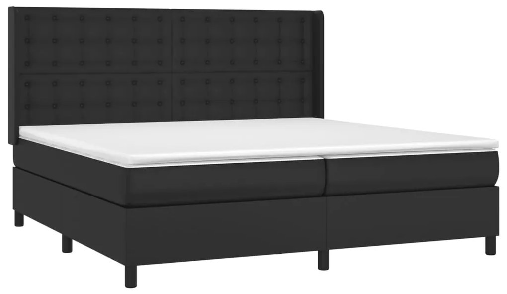 Cama box spring c/ colchão/LED 200x200cm couro artificial preto