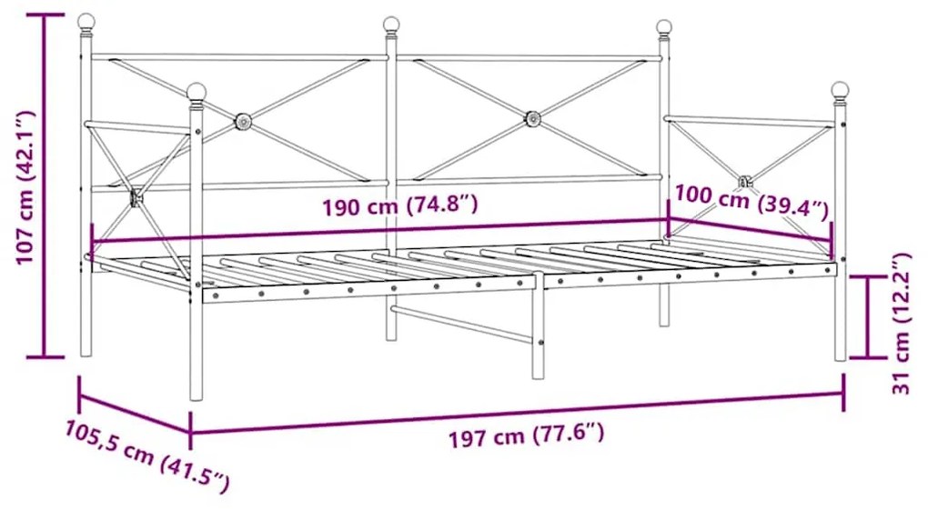 Cama de Dia sem Colchão 100x190 cm aço branco