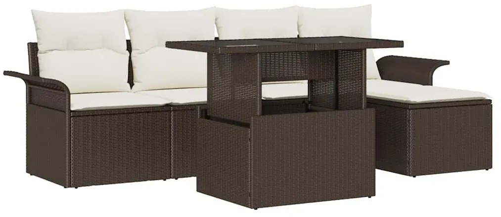 vidaXL Conjunto de Sofá de Jardim 6 Peças com Almofadas Castanhas em Rattan
