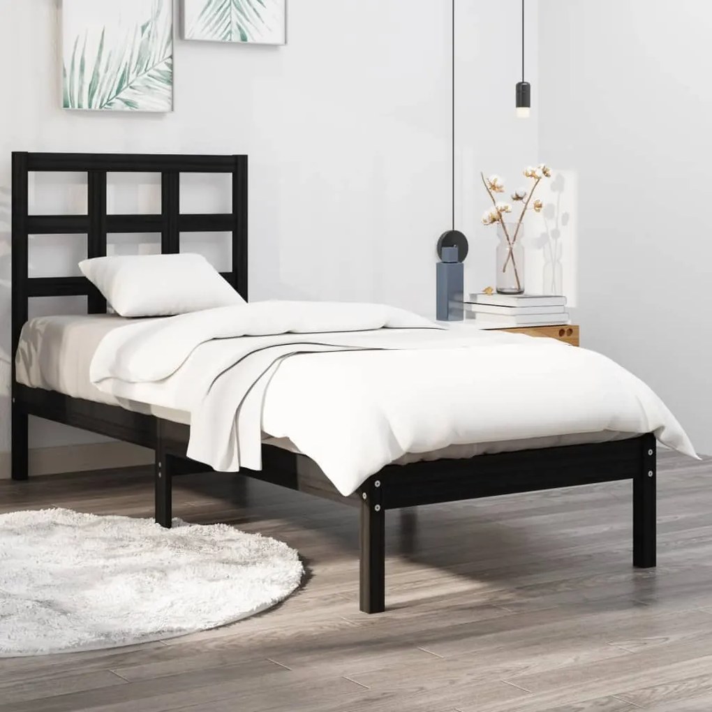 vidaXL Estrutura de cama 90x200 cm madeira maciça preto