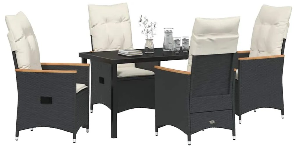 Conjunto de Jantar de Jardim de 5 Peças da com Almofadas Pretas em Rat