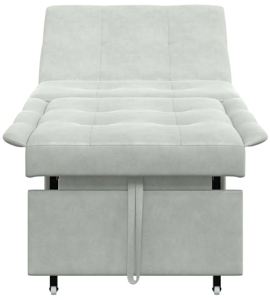 Sofá Cama Design Retrátil 3 em 1 Cinza Claro Veludo