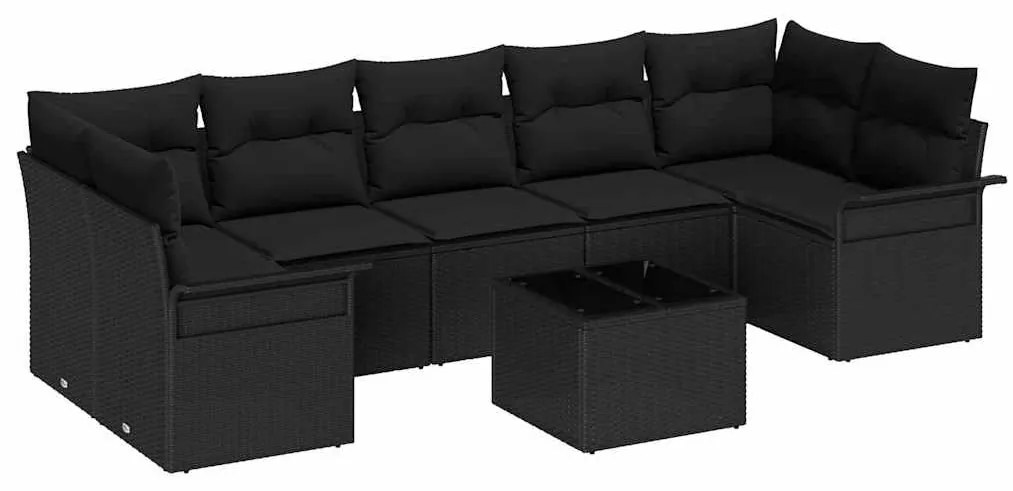 Conjunto de Sofás de Jardim com 8 Peças e Almofadas em Rattan Preto