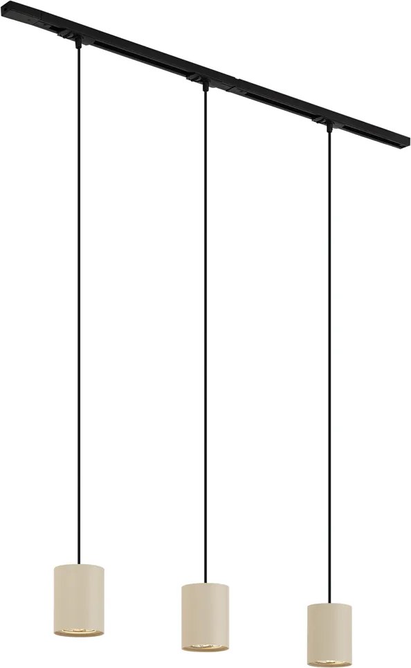Sistema de iluminação de trilho moderno com 3 candeeiros suspensos preto com bege 1-fase - Iconic Holt