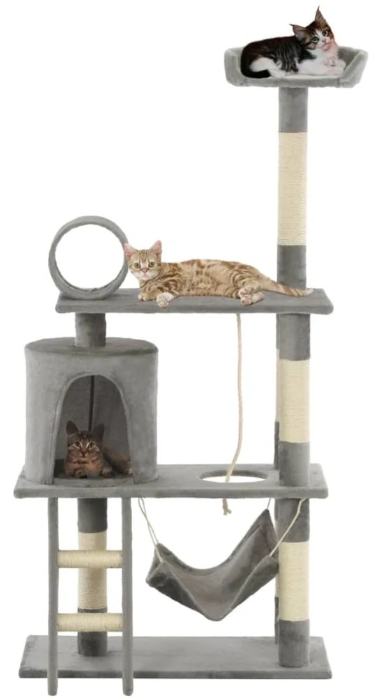 vidaXL Árvore para gatos c/ postes arranhadores sisal 140 cm cinzento