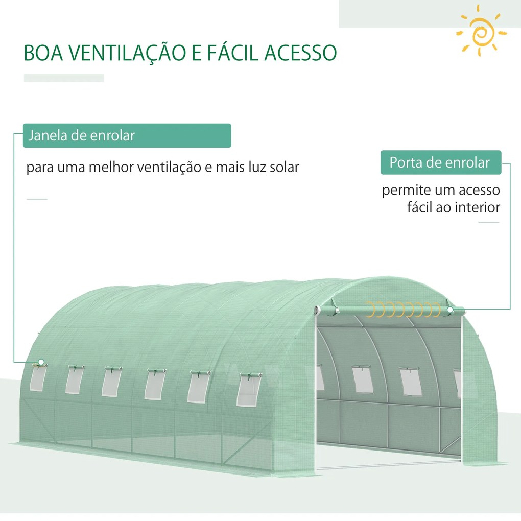 Estufa Tipo Túnel 600x300x200 cm com Porta 12 Janelas Estufa de Jardim