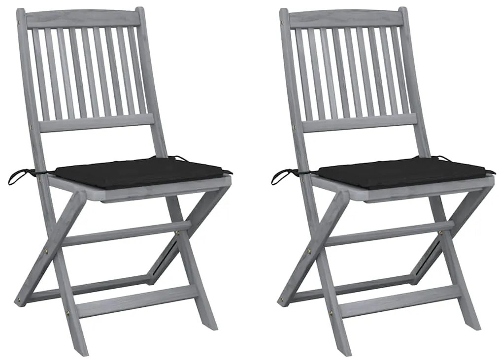 Cadeiras exterior dobráveis c/ almofadões 2 pcs acácia maciça
