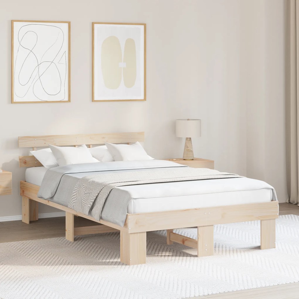 vidaXL Estrado de Cama com Cabeceira 120x200 cm Madeira Maciça Pinho